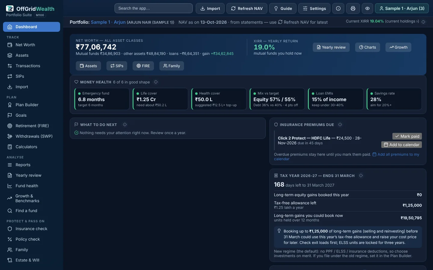 Dashboard in dark theme on a PC