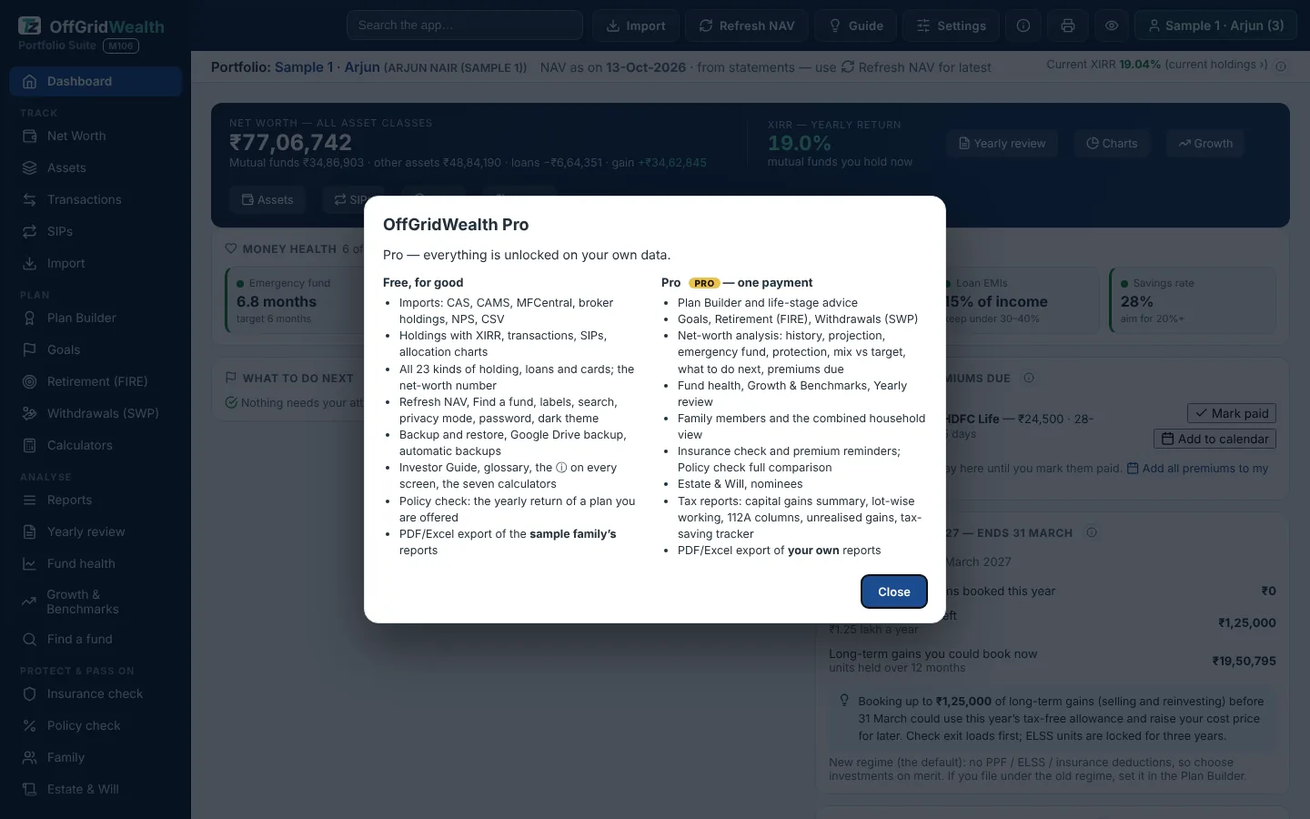 What is free and what is Pro, shown inside the app