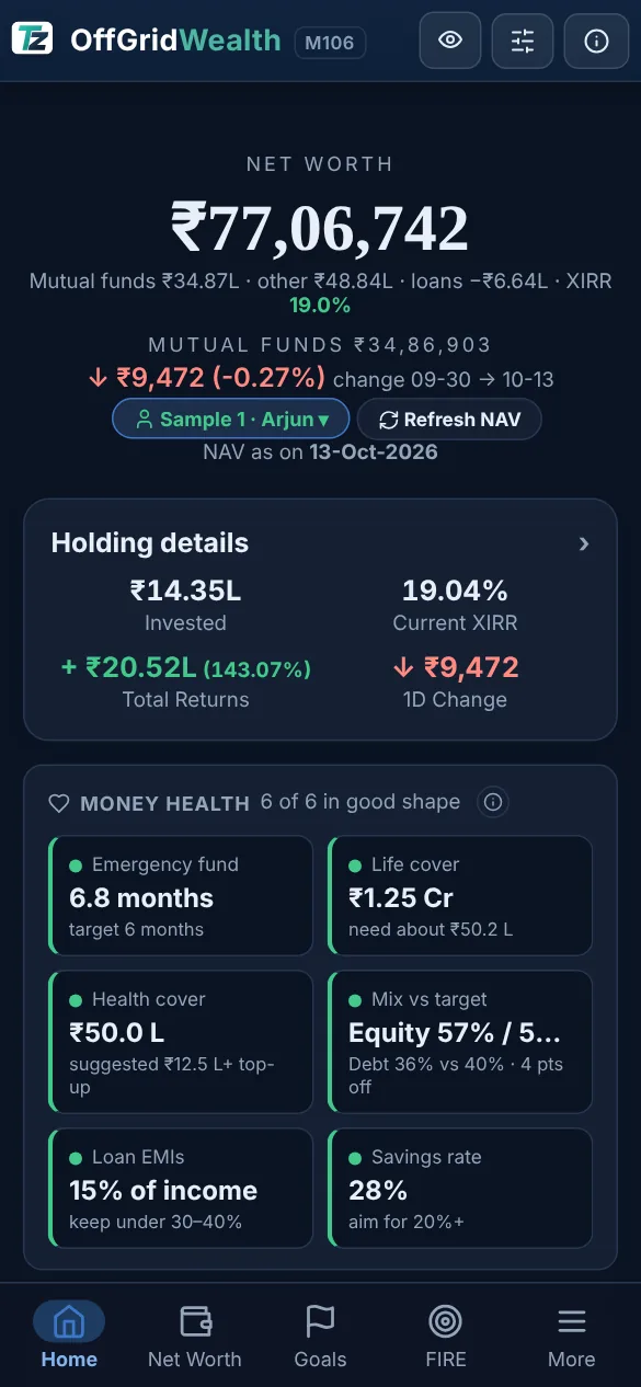 Dashboard in dark theme on a phone