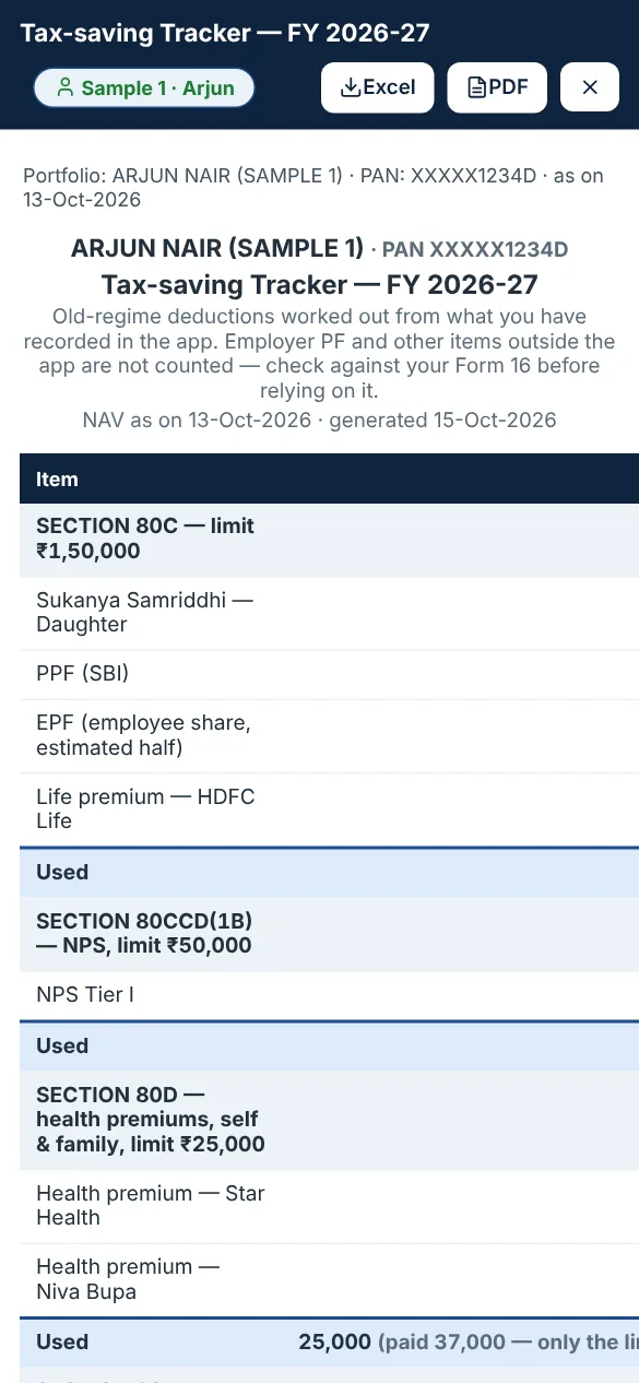 Tax-saving tracker on a phone