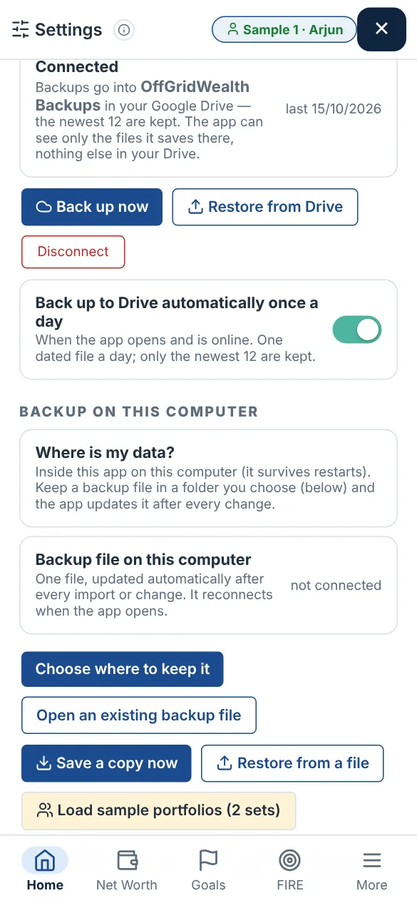 Google Drive backup settings on a phone